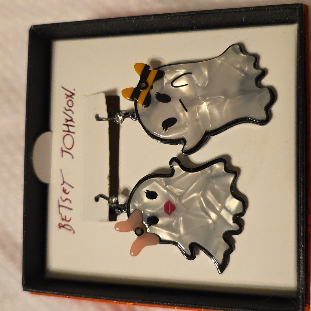 Betsey Johnson Pearl Ghost Earrings with Bows